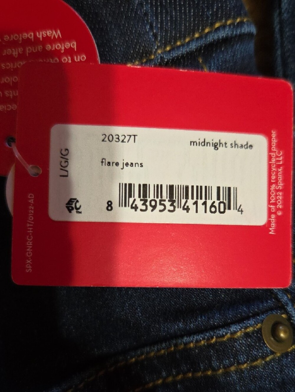 SPANX Jeans Midnight Shade Dark Blue Flare Pull On- Women LONG LARGE L Tall - Picture 6 of 8